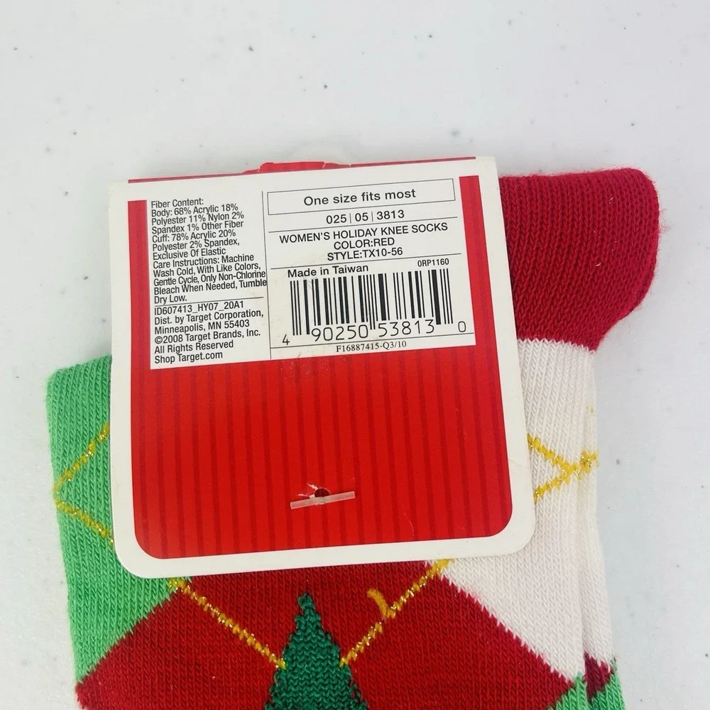 Holiday Knee Socks Womens Argyle Design 1 Pair Red Green White